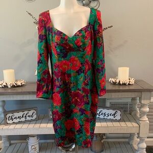 Vintage 100% Silk Floral Long Sleeve Dress